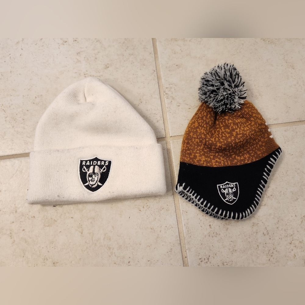 Set‎ Of 2 Baby Infant Beanie Hats Raiders NFL Football #1012